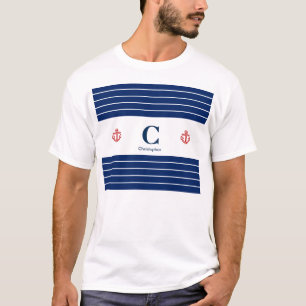 Aangepaste Nautical Navy White Stripes T-shirt