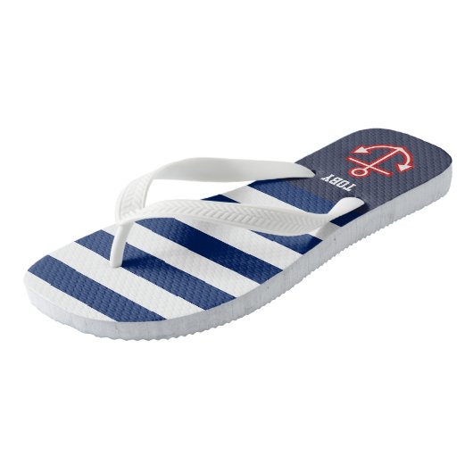 Aangepaste Nautical Navy White Stripes Teenslippers (Schuin)