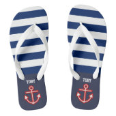 Aangepaste Nautical Navy White Stripes Teenslippers (Voetbed)