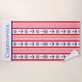 Aangepaste Nautical Red White Anchors Ships Strandlaken (Voorkant)