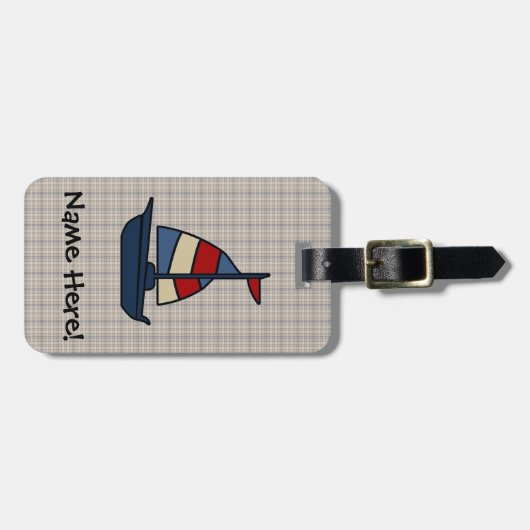 Aangepaste Nautical Sailboat Blue/Tan Boy's Bagagelabel (Voorkant horizontaal)