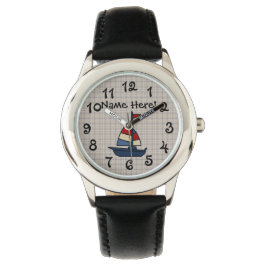 Aangepaste Nautical Sailboat Blue/Tan Boy's Horloge