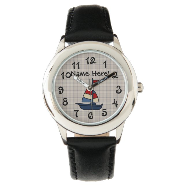 Aangepaste Nautical Sailboat Blue/Tan Boy's Horloge (Voorkant)