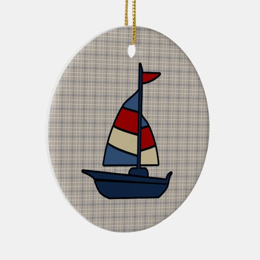 Aangepaste Nautical Sailboat Blue/Tan Boy's Keramisch Ornament (Rechts)