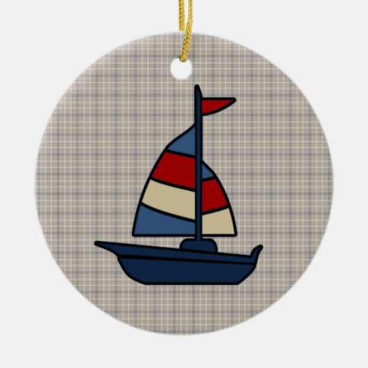 Aangepaste Nautical Sailboat Blue/Tan Boy's Keramisch Ornament (Voorkant)
