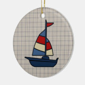 Aangepaste Nautical Sailboat Blue/Tan Boy's Keramisch Ornament (Links)