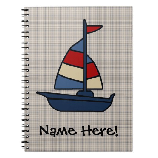 Aangepaste Nautical Sailboat Blue/Tan Boy's Notitieboek (Voorkant)