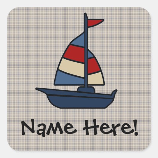Aangepaste Nautical Sailboat Blue/Tan Boy's Vierkante Sticker (Voorkant)