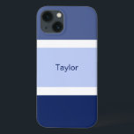 Aangepaste Nautical Stripes Blue en White Case-Mate iPhone Case<br><div class="desc">Je zult van deze stijlvolle,  stoute mobiele telefoonbehuizing houden met een blauw en wit bandpatroon. Veelvoudige schaduwen van grote blauwe strepen plus kleine witte strepen. Gepersonaliseerd met jouw naam dat in een blauwe tekst wordt afgedrukt.</div>
