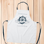 Aangepaste Nautical Wheel Beach Cruise Chef Schort<br><div class="desc">De kapitein van een aangepaste boot of de chef-kok aan de zeezijde voor een zeevaartlijnboot met een blauw stuurwiel van een marine. Dit  nautische geschenk is perfect voor een scheepshelikopter bij het strand. Personaliseer met jouw naam.</div>
