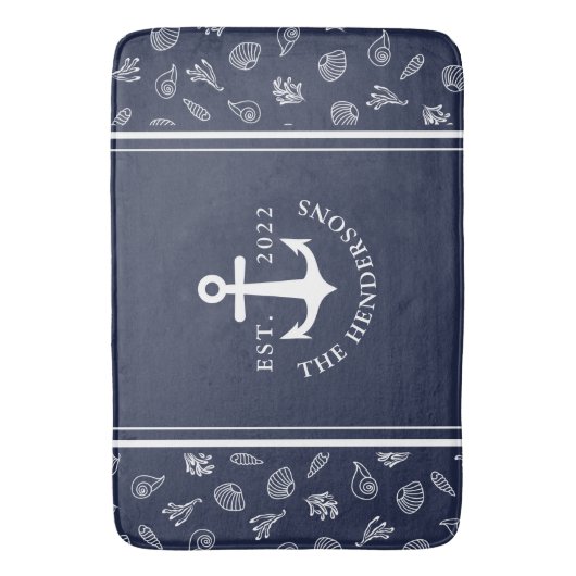 Aangepaste Nautical White Navy Blue Anchor Badmat (Voorkant Verticaal)