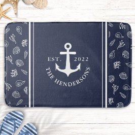 Aangepaste Nautical White Navy Blue Anchor Badmat