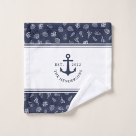 Aangepaste Nautical White Navy Blue Anchor Washandje