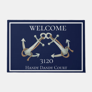 Aangepaste Nautical White Navy Blue Anchors Deurmat