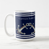 Aangepaste Nautical White Navy Blue Anchors Koffiemok (Links)