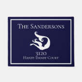 Aangepaste Nautical White Navy Blue Mermaid Deurma Deurmat (Voorkant)