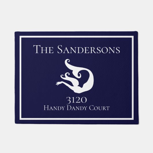 Aangepaste Nautical White Navy Blue Mermaid Deurma Deurmat (Voorkant)