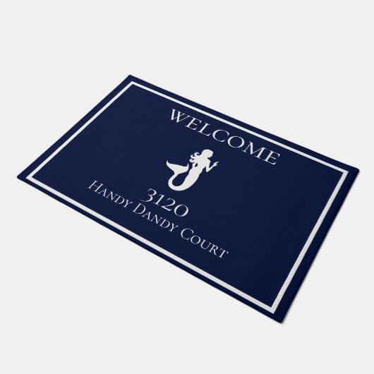Aangepaste Nautical White Navy Blue Mermaid Deurmat (Schuin)
