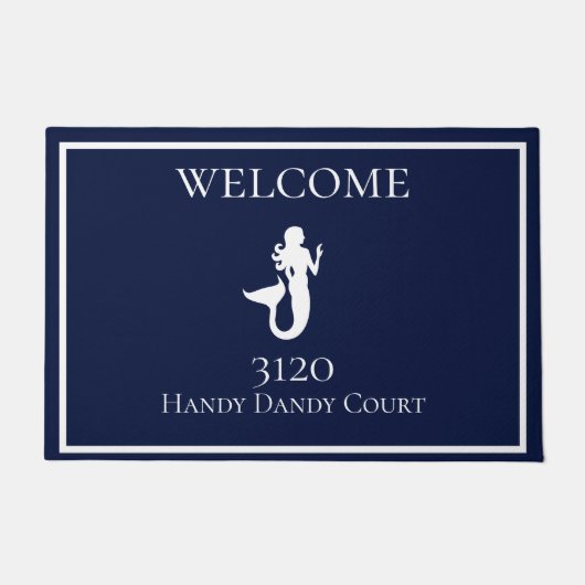 Aangepaste Nautical White Navy Blue Mermaid Deurmat (Voorkant)