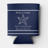 Aangepaste Nautical White Navy Blue Starfish Blikjeskoeler (Voorkant)