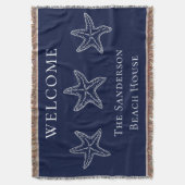 Aangepaste Nautical White Navy Blue Starfish Deken (Voorkant Verticaal)