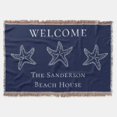 Aangepaste Nautical White Navy Blue Starfish Deken (Voorkant)