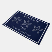 Aangepaste Nautical White Navy Blue Starfish Deurmat (Schuin)