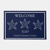Aangepaste Nautical White Navy Blue Starfish Deurmat (Voorkant)
