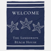 Aangepaste Nautical White Navy Blue Starfish Fleece Deken (Voorkant)