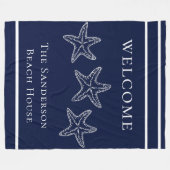 Aangepaste Nautical White Navy Blue Starfish Fleece Deken (Voorkant (Horizontaal))