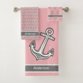 Aangepaste nautische anker badkamer roze grijs wit bad handdoek (Insitu)