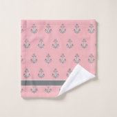 Aangepaste nautische anker badkamer roze grijs wit bad handdoek (Wasdoekje)