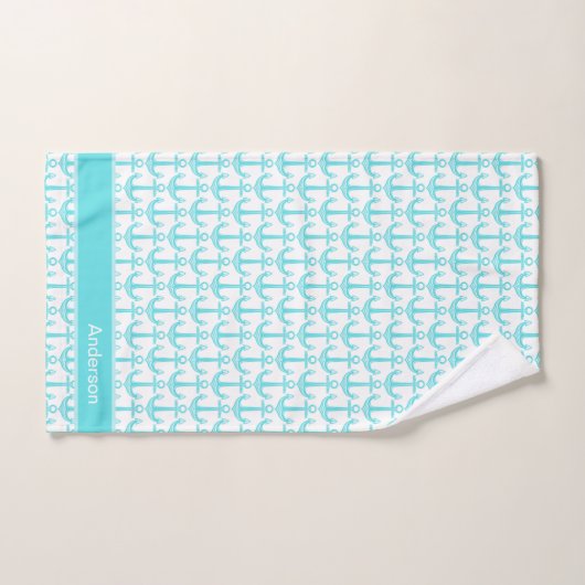 Aangepaste Nautische Anker Blauwgroen Badkamer Bla Bad Handdoek (Handdoek)