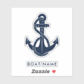Aangepaste Nautische Anker Boot Naam Marine Blauw Sticker (Vel)