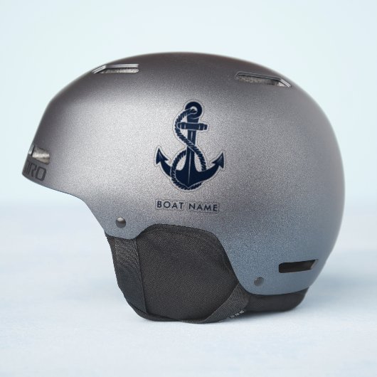 Aangepaste Nautische Anker Boot Naam Marine Blauw Sticker (Helm Zijkant)