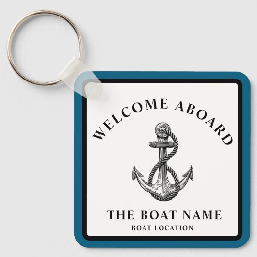 Aangepaste nautische anker – bootnaam en locatie sleutelhanger (Voorkant)