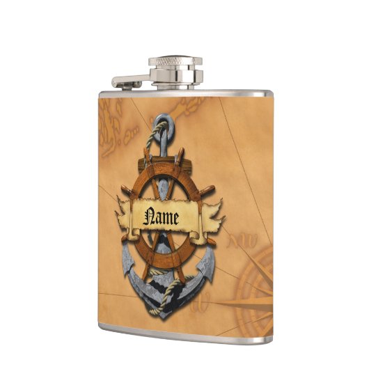 Aangepaste Nautische Anker en Wiel Heupfles (Links)