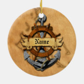 Aangepaste Nautische Anker en Wiel Keramisch Ornament (Achterkant)