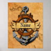 Aangepaste Nautische Anker en Wiel Poster (Voorkant)