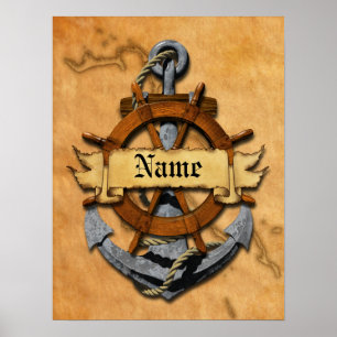 Aangepaste Nautische Anker en Wiel Poster