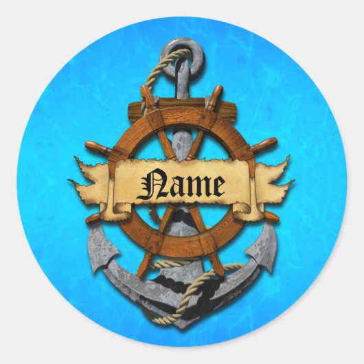 Aangepaste Nautische Anker en Wiel Ronde Sticker (Voorkant)
