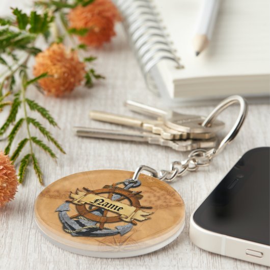 Aangepaste Nautische Anker en Wiel Sleutelhanger (Voorkant Rechts)