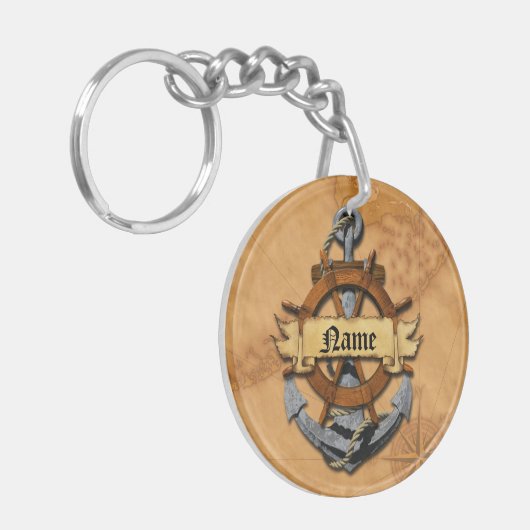 Aangepaste Nautische Anker en Wiel Sleutelhanger (Voorkant Links)