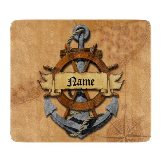 Aangepaste Nautische Anker en Wiel Snijplank (Voorkant)