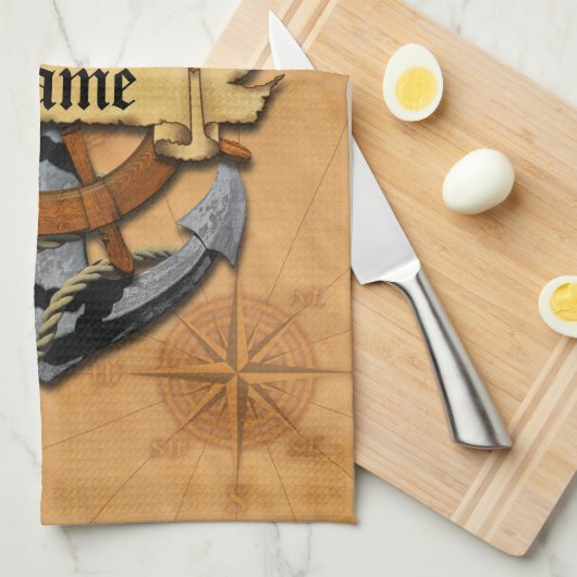 Aangepaste Nautische Anker en Wiel Theedoek (Quarter Fold)