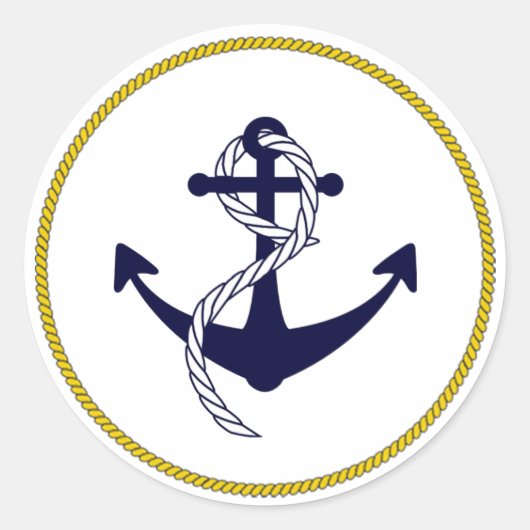 Aangepaste nautische anker marine blauw wit goud ronde sticker (Voorkant)