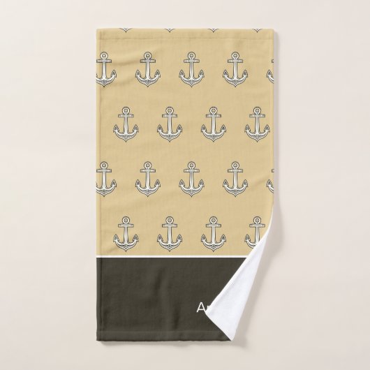 Aangepaste nautische anker zand tan bruin bad handdoek (Handdoek)
