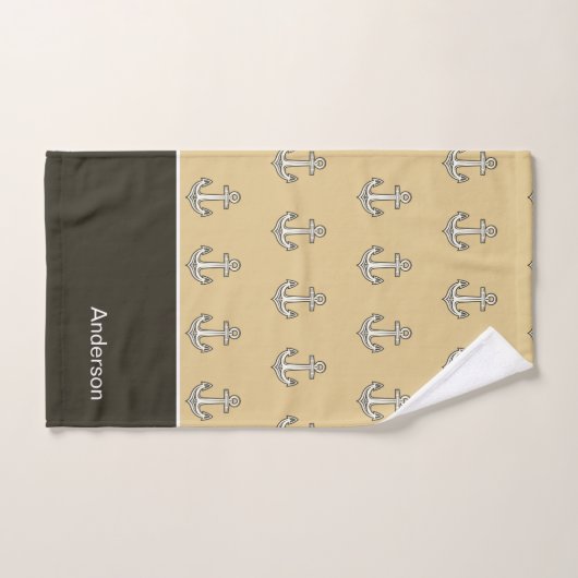 Aangepaste nautische anker zand tan bruin bad handdoek (Handdoek)