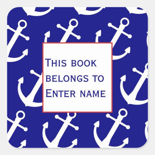 Aangepaste nautische ankerpatroon Bookplate Sticke Vierkante Sticker (Voorkant)
