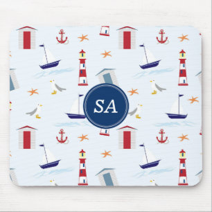 Aangepaste nautische blauw rood wit zomer muismat
